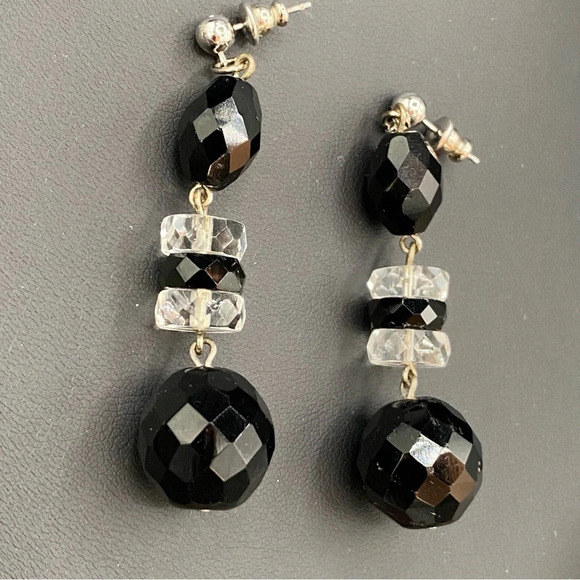 Jet Black Faceted Glass Beaded Dangly Earrings - Picture 5 of 9